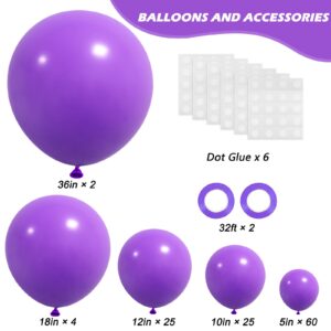 RUBFAC 116pcs Purple Balloons Different Sizes Pack of 36 18 12 10 5 Inch for Garland Arch Extra Large Balloons for Birthday Graduation Wedding Party Decoration