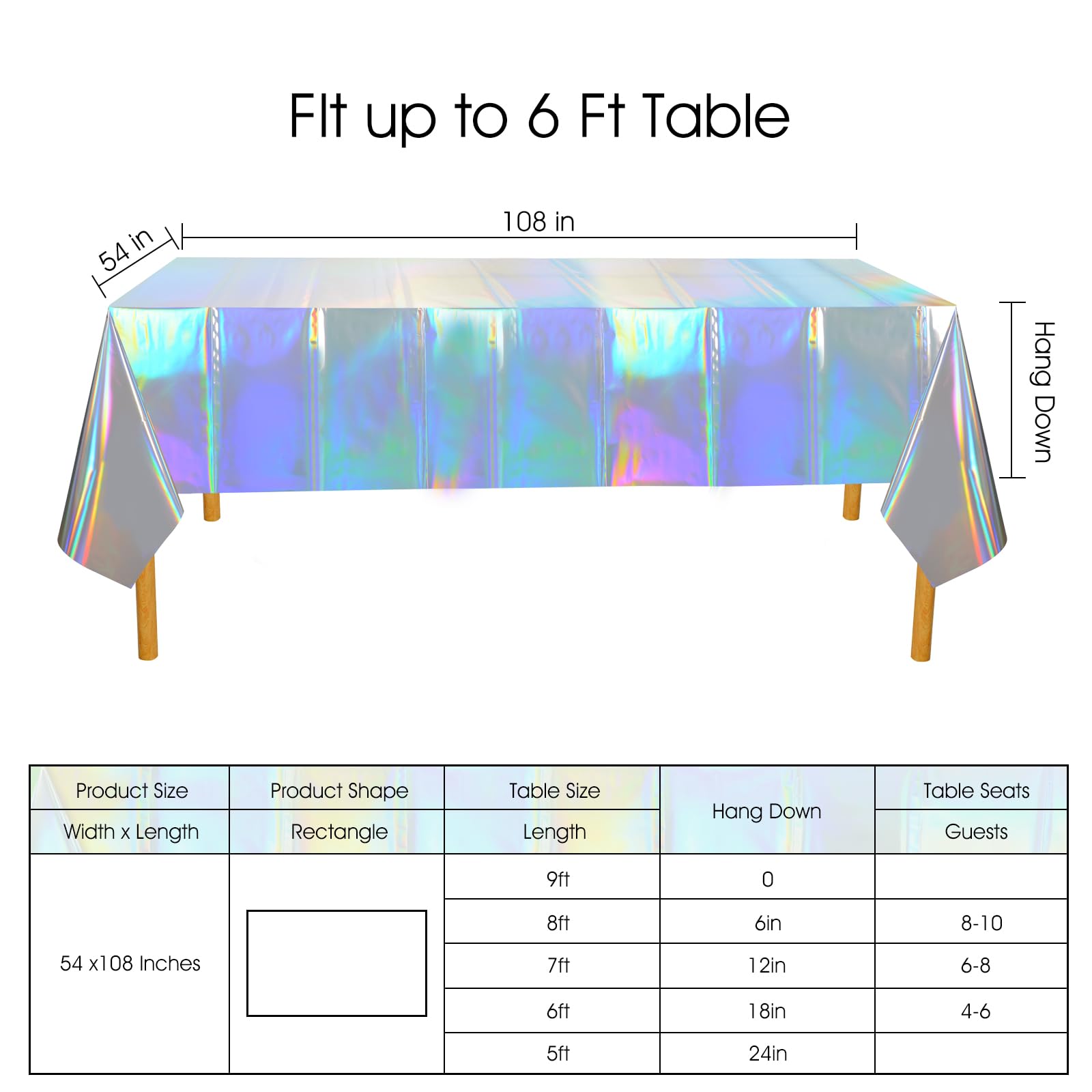 Melsan Iridescence Plastic Table Cloth for Rectangle Tables, 3 Pack Holographic Disposable Tablecloths for Easter Decorations, Unicorn, Mermaid, Bridal Shower Party Decorations, 54×108 in