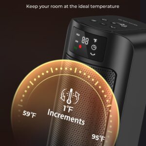 Space Heater, 1500W Space Heaters Efficient Heating with LED Display, 1-24H Timer, ECO, Multiple Protection, 60° Oscillating Portable Heater Quiet Heating for Garage Home Office Indoor Use