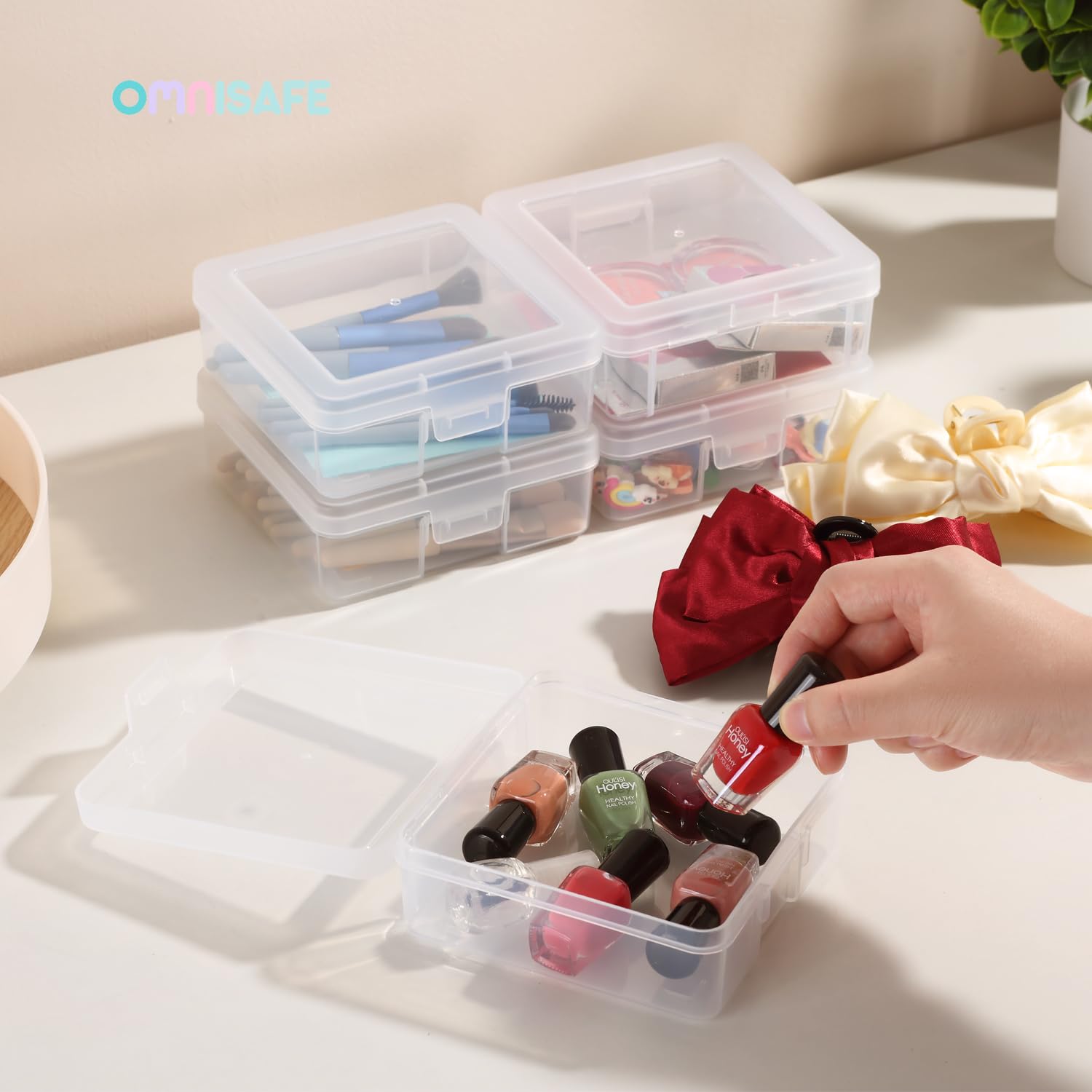 OMNISAFE 18 Pack Small Plastic Hobby Art Craft Organizer, Clear Plastic Storage Containers with Latching Lid, for Pencil Box, Lego, Crayon