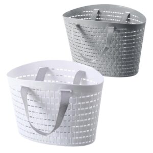 outanaya 2pcs plastic laundry basket plastic baskets for storage camping storage containers plastic storage totes holder camping food basket carrying laundry basket light grey