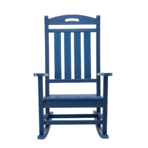 adiromoti outdoor rocking chair, all-weather resistant poly lumber rocker chair outdoor, high back plastic patio rocking chairs for outside porch rocker garden lawn, navy blue