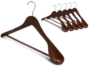 storageworks extra wide shoulder wooden hangers, 6 pack heavy duty suit hangers for closet, natural wood hangers for coats, jackets, pants, light walnut color