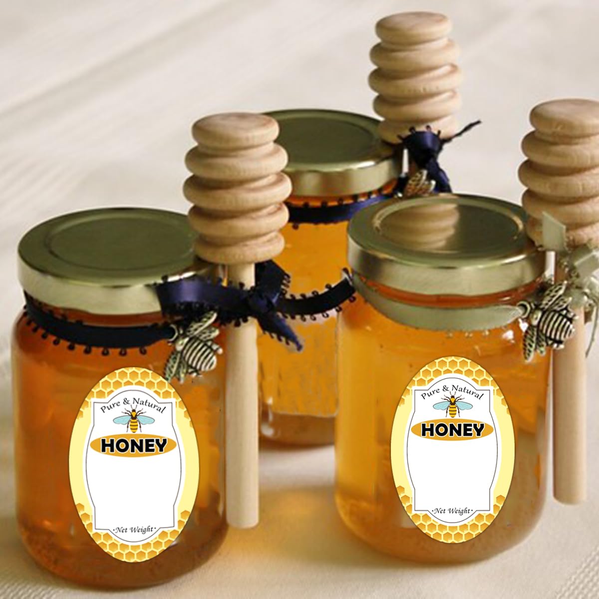 Pure Natural Honey Jars and Bottles Labels 2 x 3 Inch Honey Bottling Labels - Honey Farm Kitchen Name Home Business Round Mason Jar Labels for Honey Quart Jars and Honey Bears 60 Pcs