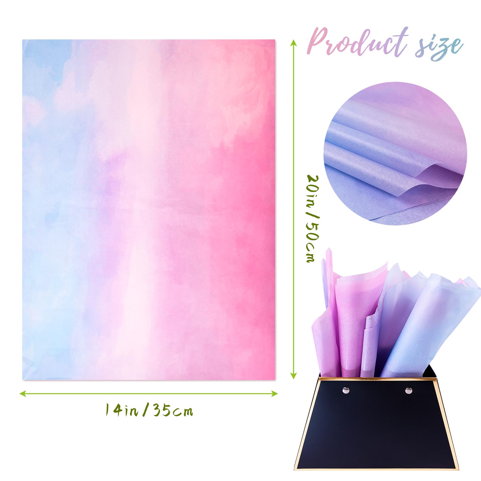 HolyMaji 50 Sheets Pink Purple Blue Gradient Tissue Paper Bulk 20 x 14 Pastel Rainbow Tissue Paper Sheets for Christmas Birthday Baby Showers Wedding Thanksgiving Gift Wrapping DIY Crafts Arts