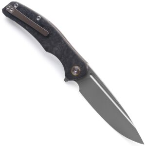 Miguron Knives M Velona Flipper Folding Knife,3.5" M390 Blade Bronze Anodized Titanium With Carbon Fiber Handle,Camping Hiking Pocket Knife MGR-613BNS