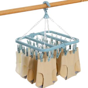 Clothes Drying Rack with 32 Clips, Underwear Hanger with Clips, Laundry Drying Rack Folding Sock and Underwear Hanger, Swivel Clothes Drying Clip, for Socks, Bras, Lingerie, Clothes