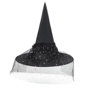 Century Star Kids Witch Hat Girls Lace Halloween Hat for kids Youth Teens Halloween Decorations Party Cosplay 1Pc Black Starlight M