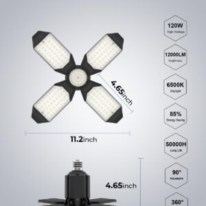 toberich LED Garage Light Bulb - 120W 12000LM Shop Lights with 4+1 Deformable Panels, 6500K Screw in Ceiling Lights for Garage, Workshop, Workbench, Basement (1 Pack)