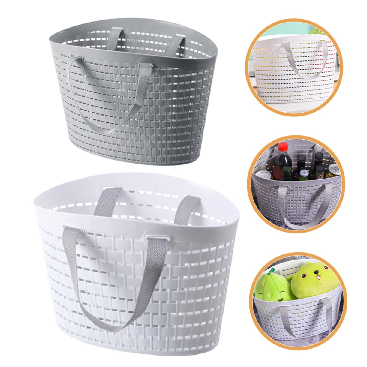 Outanaya 2pcs Plastic Laundry Basket Plastic Baskets for Storage Camping Storage Containers Plastic Storage Totes Holder Camping Food Basket Carrying Laundry Basket Light Grey