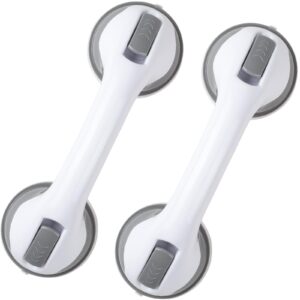 2 pack grab bars for shower 12inch shower handle with strong hold suction cup for bathroom no drilling waterproof handicap grab bars for seniors, elderly, children