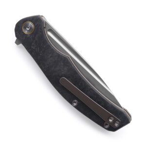 Miguron Knives M Velona Flipper Folding Knife,3.5" M390 Blade Bronze Anodized Titanium With Carbon Fiber Handle,Camping Hiking Pocket Knife MGR-613BNS