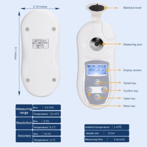 Healthible Pocket Refractometer - Digital Refractometer,0.0~53.0% Brix Coffee Tds Refractometer,Rechargeable,110v