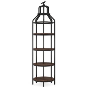 Tribesigns 4-Tier Corner Bookshelf, Industrial 4 Shelf Corner Bookcase Small Book Shelf, Round Floor Standing Display Storage Rack Organizer for Living Room, Home Office, Small Space (Rustic Brown)