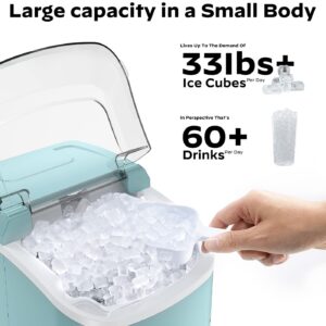 Nugget Ice Maker Countertop, Silonn Chewable Pellet Ice Machine with Self Cleaning Function, Pebble Portable Ice Maker with Ice Scoop for Home Kitchen Office, Green