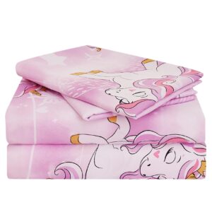 yibeizi unicorn twin sheets set for girls, kids cute princess printed bedsheets microfiber deep pocket bed sheet & pillowcase sets 3 pieces