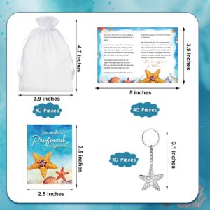 Kigeli 40 Set Starfish Story Gifts Employee Staff Appreciation 3.5x5 Inch Starfish Story Appreciation Cards Starfish Keychain Mini Starfish Keepsake Organza Bags for Christmas(Silver)