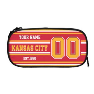 riawarme custom kansas city pencil case with name number, personalized football style pencil box, customized pen case gift for men women fans