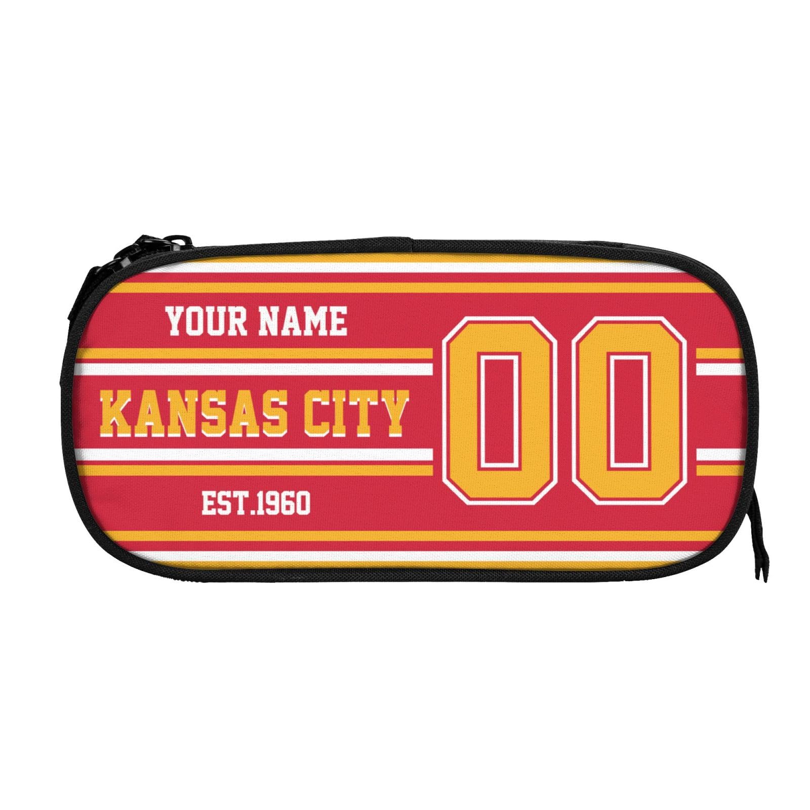 RIAWARME Custom Kansas City Pencil Case with Name Number, Personalized Football Style Pencil Box, Customized Pen Case Gift for Men women fans