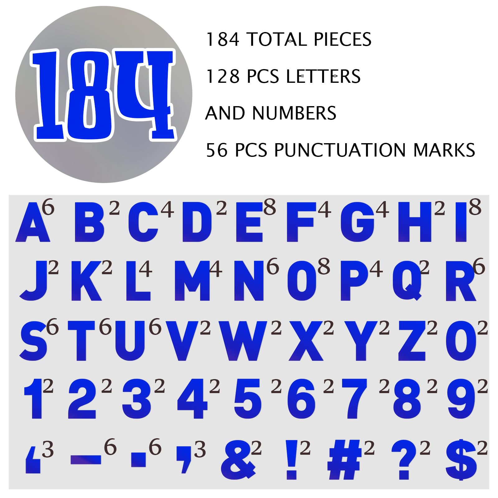 Seajan 184 Pcs Large Vinyl Letters 6 Inch Big Font Alphabet Number and Symbol Stickers Self Adhesive Removable Letter Decals for Classroom Window Door Home Decor Mailbox Presentation (Blue)