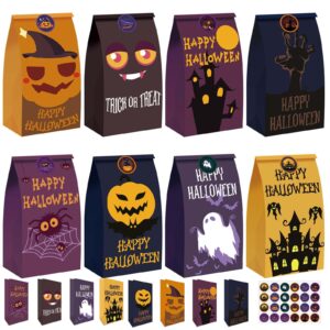 m-sorflly halloween treat bags large,24pcs halloween goodie bags paper,trick or treat for kids candy bags and 24pcs halloween stickers gift bags