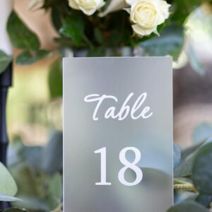 Table Numbers for Events/Weddings - 1-20 Numbered Acrylic Table Number Holders - Rustic Table Number Stands w/Wooden Base - Wedding Table Numbers - Acrylic Table Signs for Receptions, Parties & More