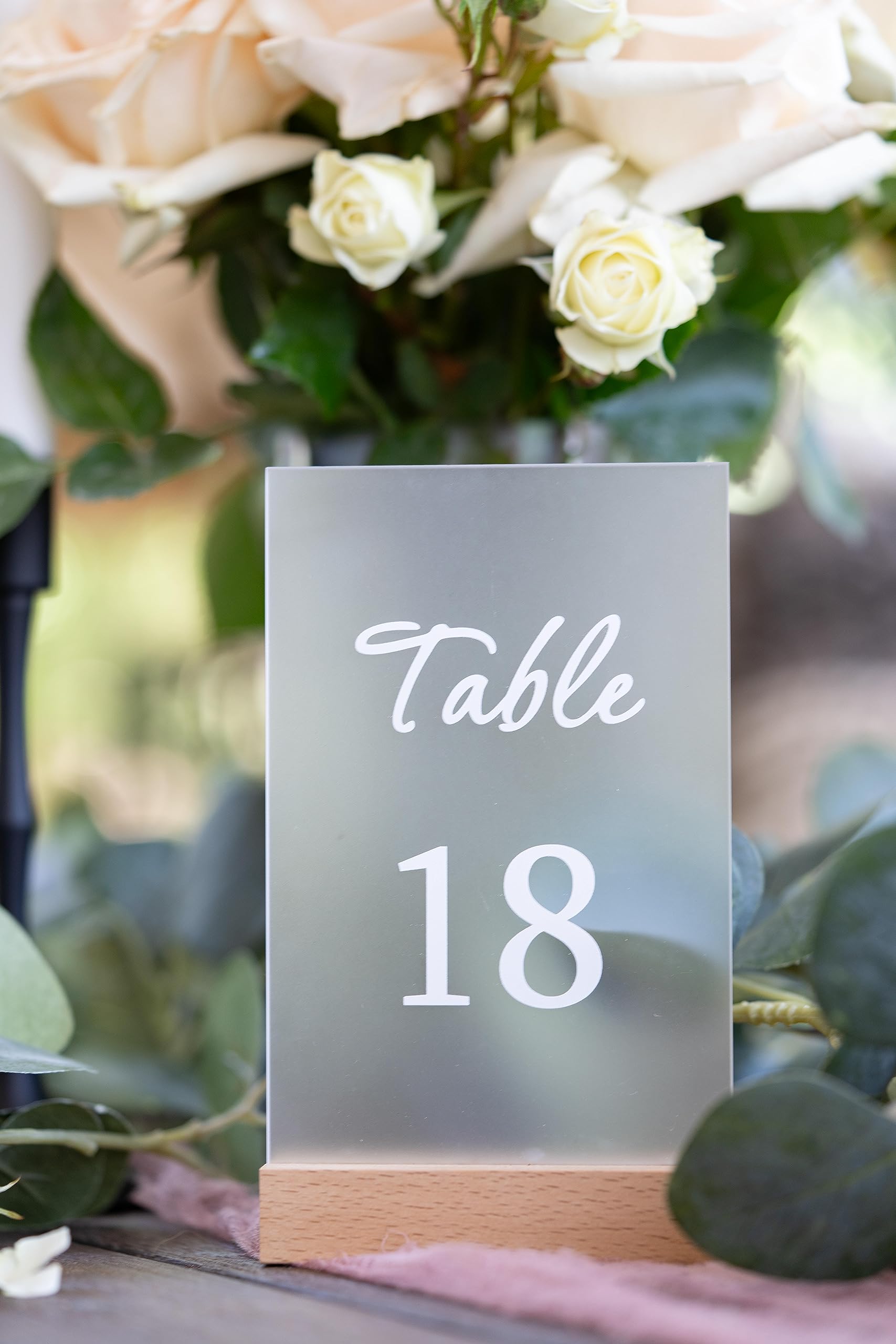 Table Numbers for Events/Weddings - 1-20 Numbered Acrylic Table Number Holders - Rustic Table Number Stands w/Wooden Base - Wedding Table Numbers - Acrylic Table Signs for Receptions, Parties & More