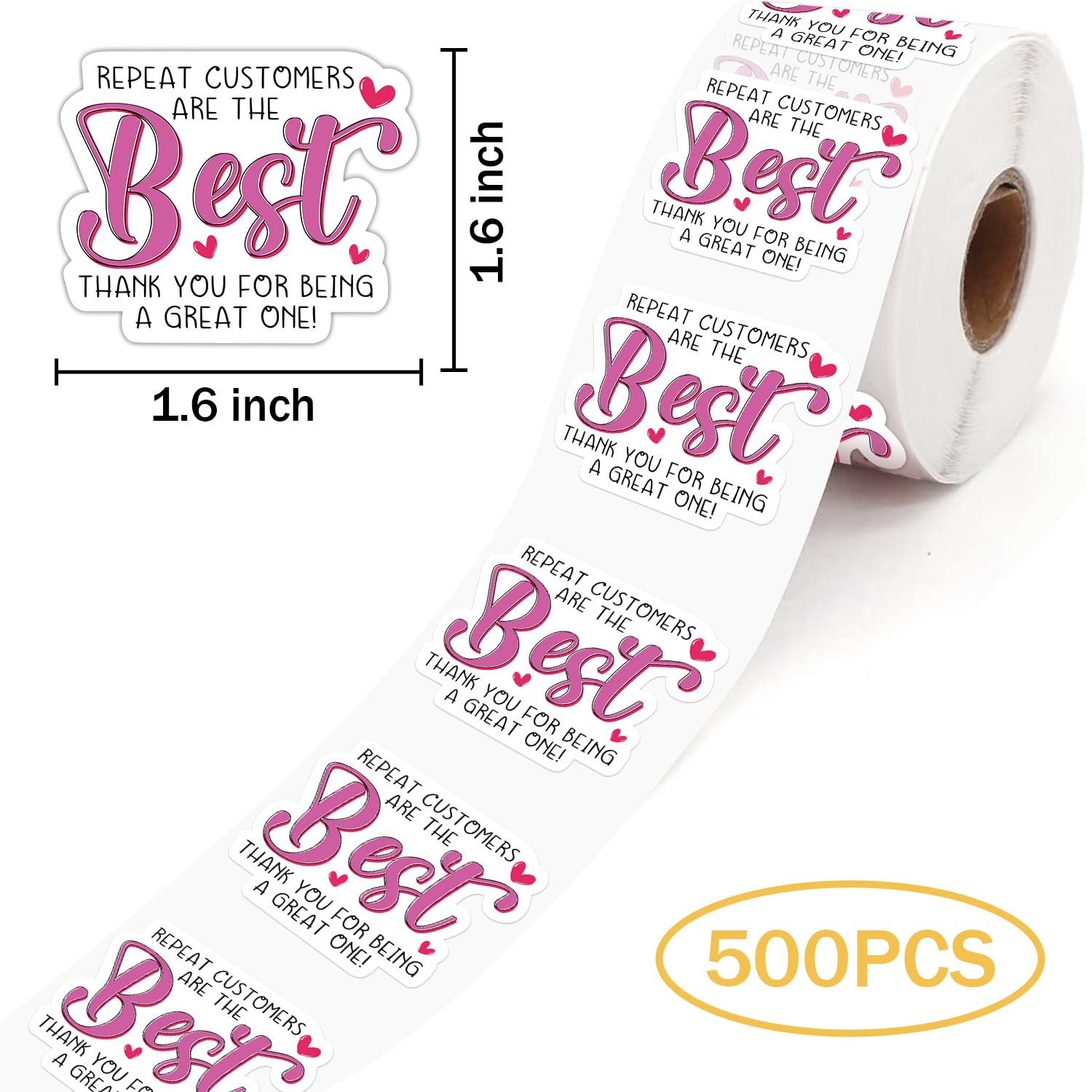 Lasimfa Repeat Customers are The Best - 500 Pack of 1.5 Inch Stickers for Small Businesses and Small Shops as Thank You and Packaging Gift Wrap Stickers