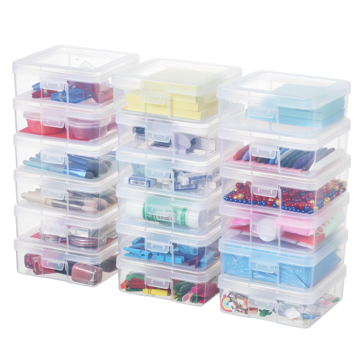 OMNISAFE 18 Pack Small Plastic Hobby Art Craft Organizer, Clear Plastic Storage Containers with Latching Lid, for Pencil Box, Lego, Crayon