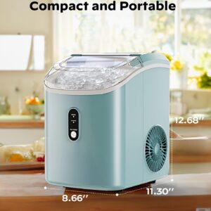 Nugget Ice Maker Countertop, Silonn Chewable Pellet Ice Machine with Self Cleaning Function, Pebble Portable Ice Maker with Ice Scoop for Home Kitchen Office, Green