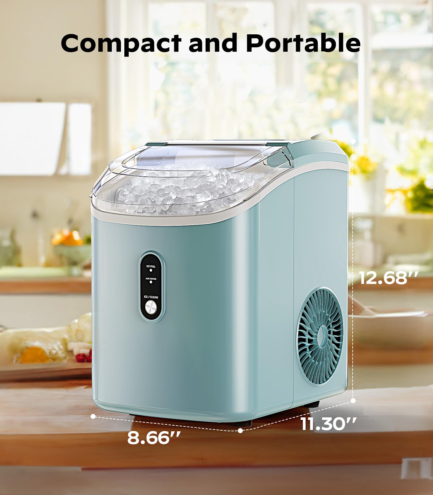 Nugget Ice Maker Countertop, Silonn Chewable Pellet Ice Machine with Self Cleaning Function, Pebble Portable Ice Maker with Ice Scoop for Home Kitchen Office, Green