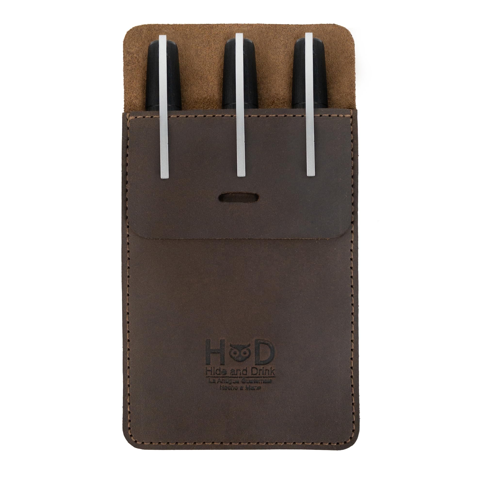 Hide & Drink, Rustic Pen Pocket Protector, Handmade from Full Grain Leather - Bourbon Brown