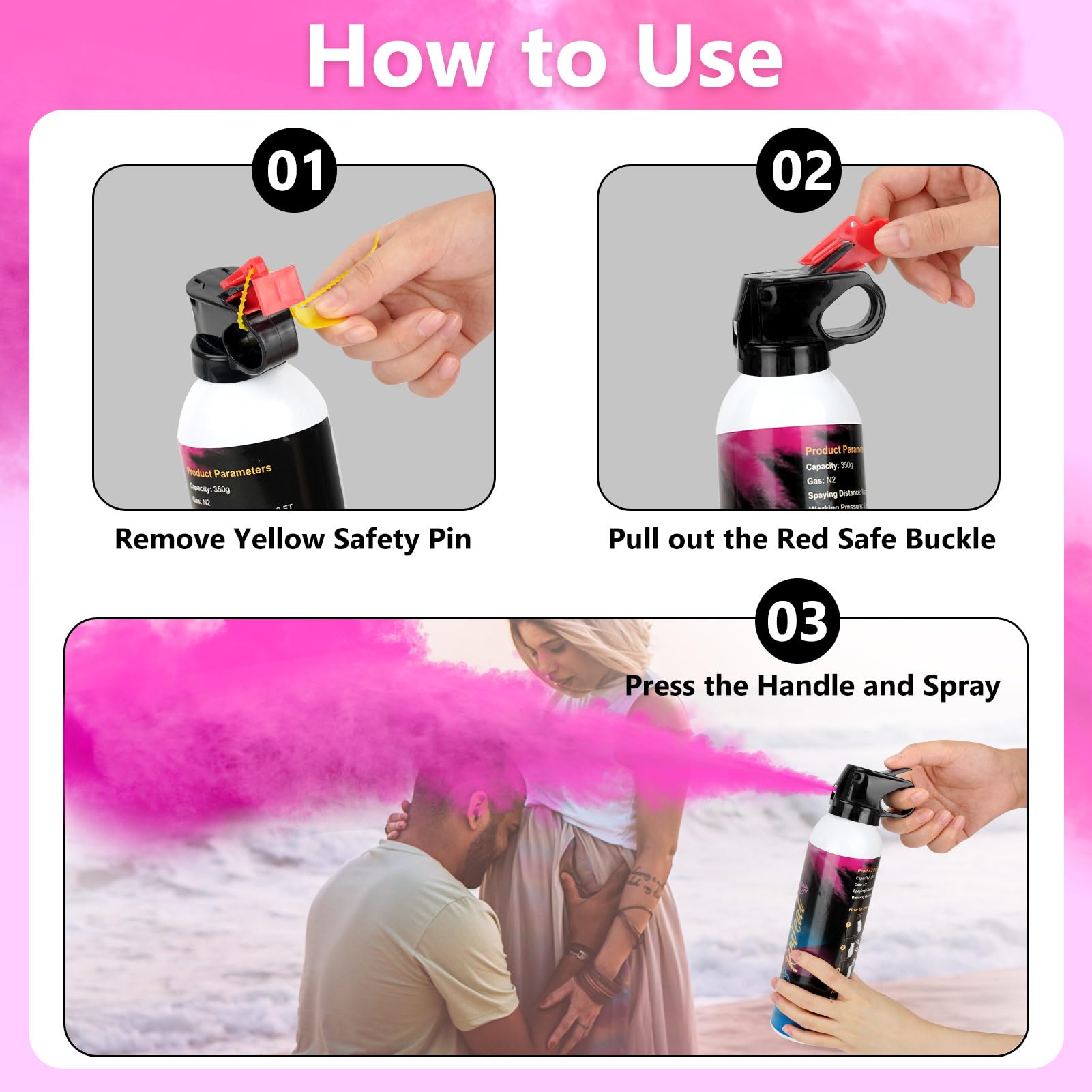 Gender Reveal Fire Extinguisher 2 Packs, Gender Reveal Ideas, Baby Girl Reveal Party Ideas 100% Biodegragable for Gender Reveal Decorations（Pink）