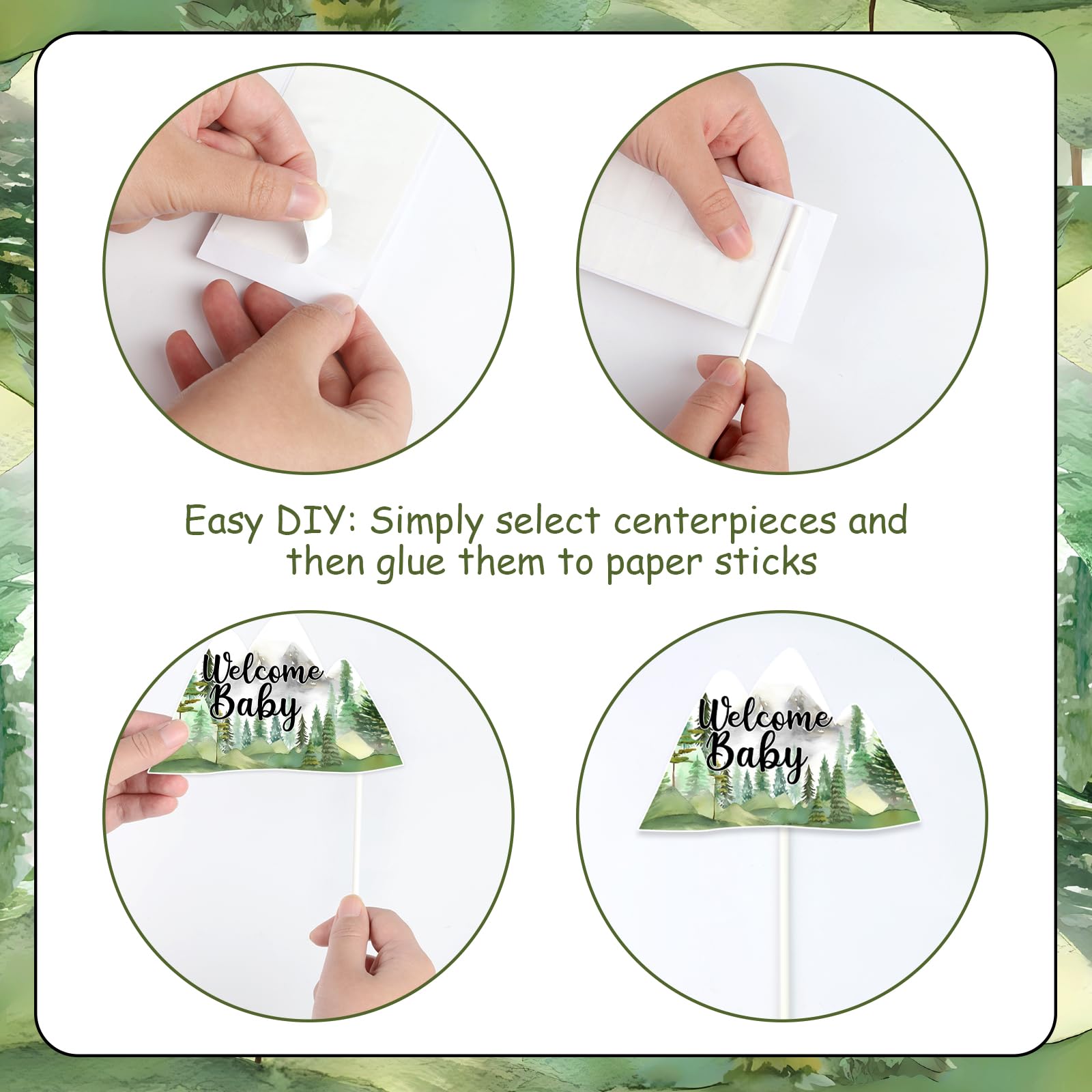 24 Set Adventure Baby Shower Centerpiece Sticks Let the Adventure Begin Baby Shower Decorations Adventure Table Decorations for Woodland Forest Mountain Adventure Baby Shower Party Supplies