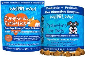 well loved pumpkin & probiotics plus probiotic chews bundle, dog probiotics and digestive enzymes, dog digstive support