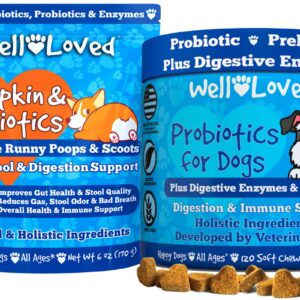 Well Loved Pumpkin & Probiotics Plus Probiotic Chews Bundle, Dog Probiotics and Digestive Enzymes, Dog Digstive Support