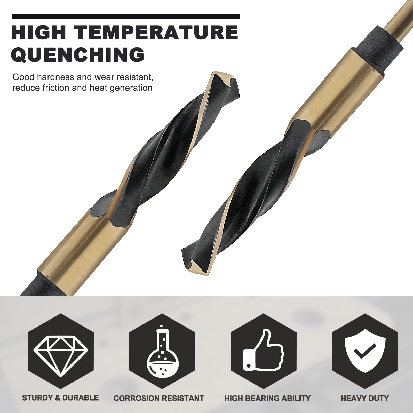 LifCratms 5/8" Reduced Shank Drill Bit, 0.38" Shank HSS Drill Bit Black and Gold Oxide Finish, 115 Degree Split Point Industrial Drill Bit for General Building Engineering Woodworking DIY Projects