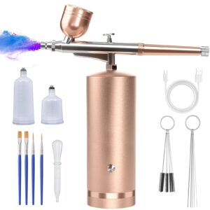 airbrush kit with compressor - 48psi rechargeable cordless non-clogging high-pressure air brush set with 0.3mm nozzle and cleaning brush set for nail art, makeup, painting, cake decor