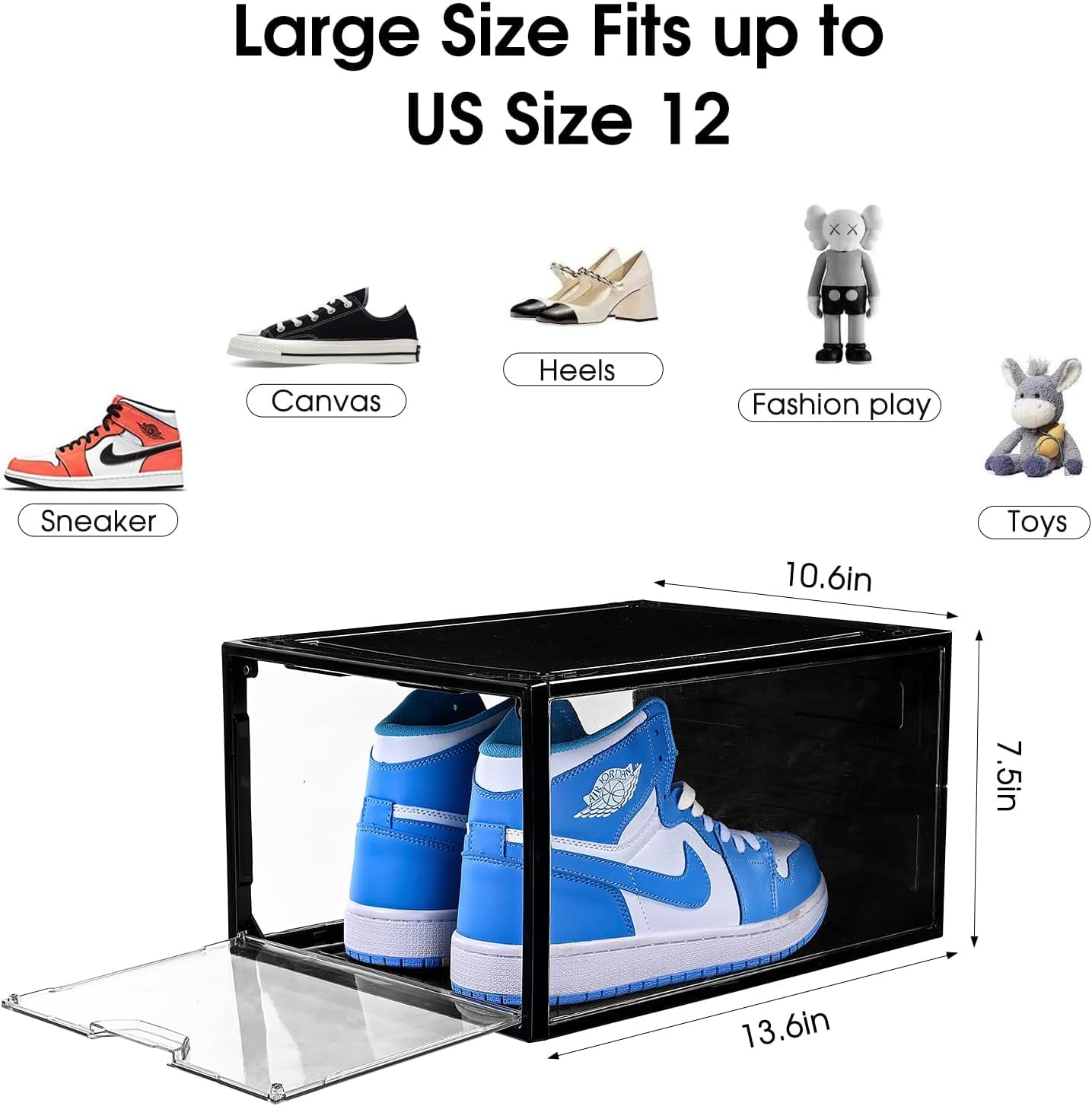 jphoiy box Shoe Storage Boxes Clear Stackable, 9 Packs Shoe Organizer for Closet,Sneaker Box, Strong and Sturdy Fit Up to Maximum Size of US12