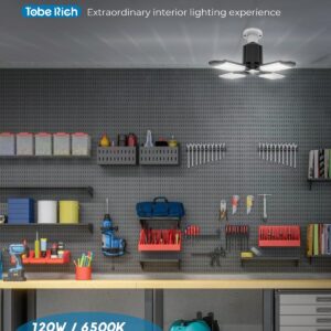 toberich LED Garage Light Bulb - 120W 12000LM Shop Lights with 4+1 Deformable Panels, 6500K Screw in Ceiling Lights for Garage, Workshop, Workbench, Basement (1 Pack)