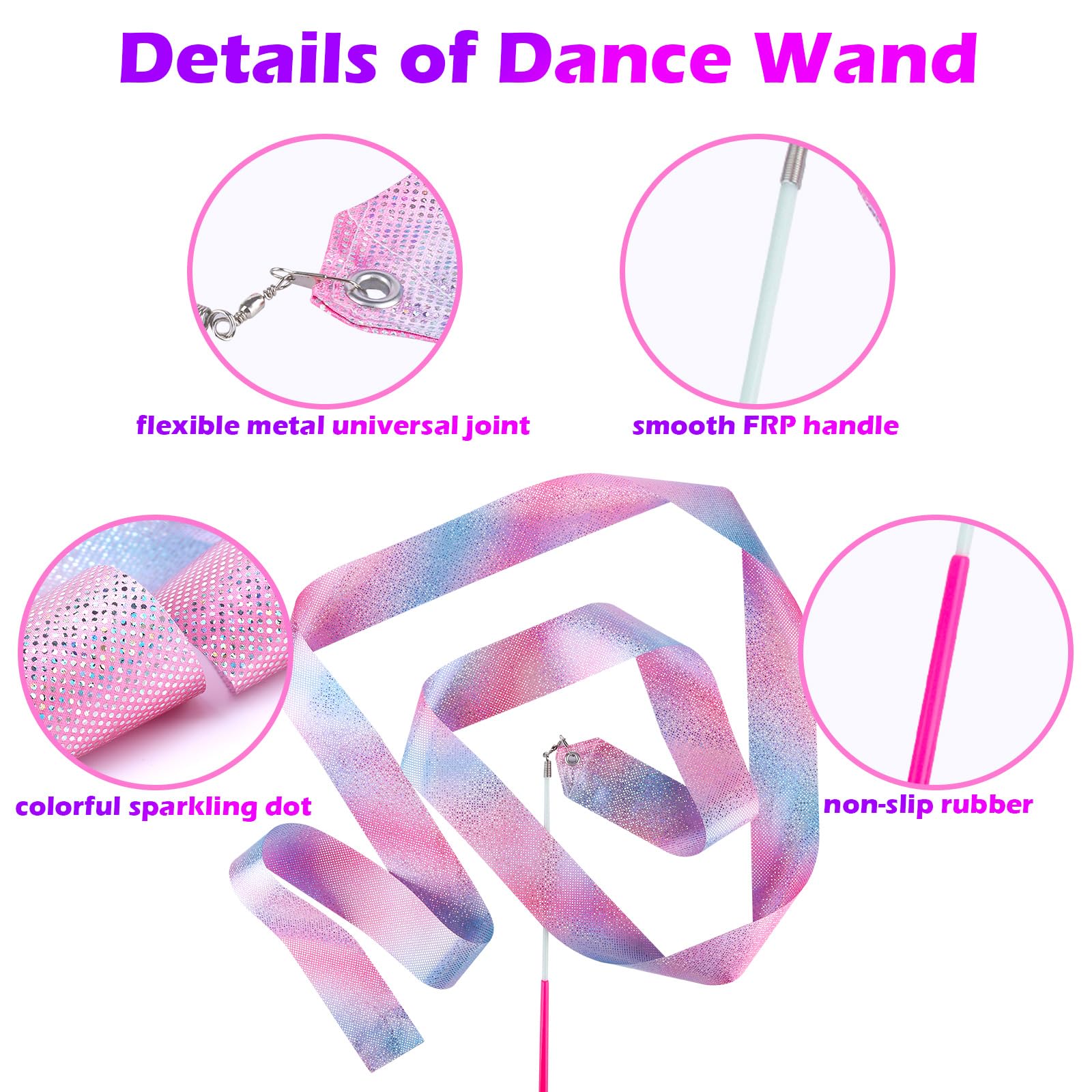 HiUnicorn 14PCS Sparkling Dance Ribbon for Kids Girls Princess Mermaid Ballet Ballerina Gymnastics Birthday Party Favors Decorations, Kids Twirling Streamer Ribbon Dancer Wands for Outdoor Toys