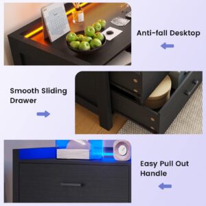 EPHEX Dresser for Bedroom, 6 Drawer Double Dresser with LED Lights, Wood Chest of Drawers, Modern Storage Dresser for Bedroom, Black