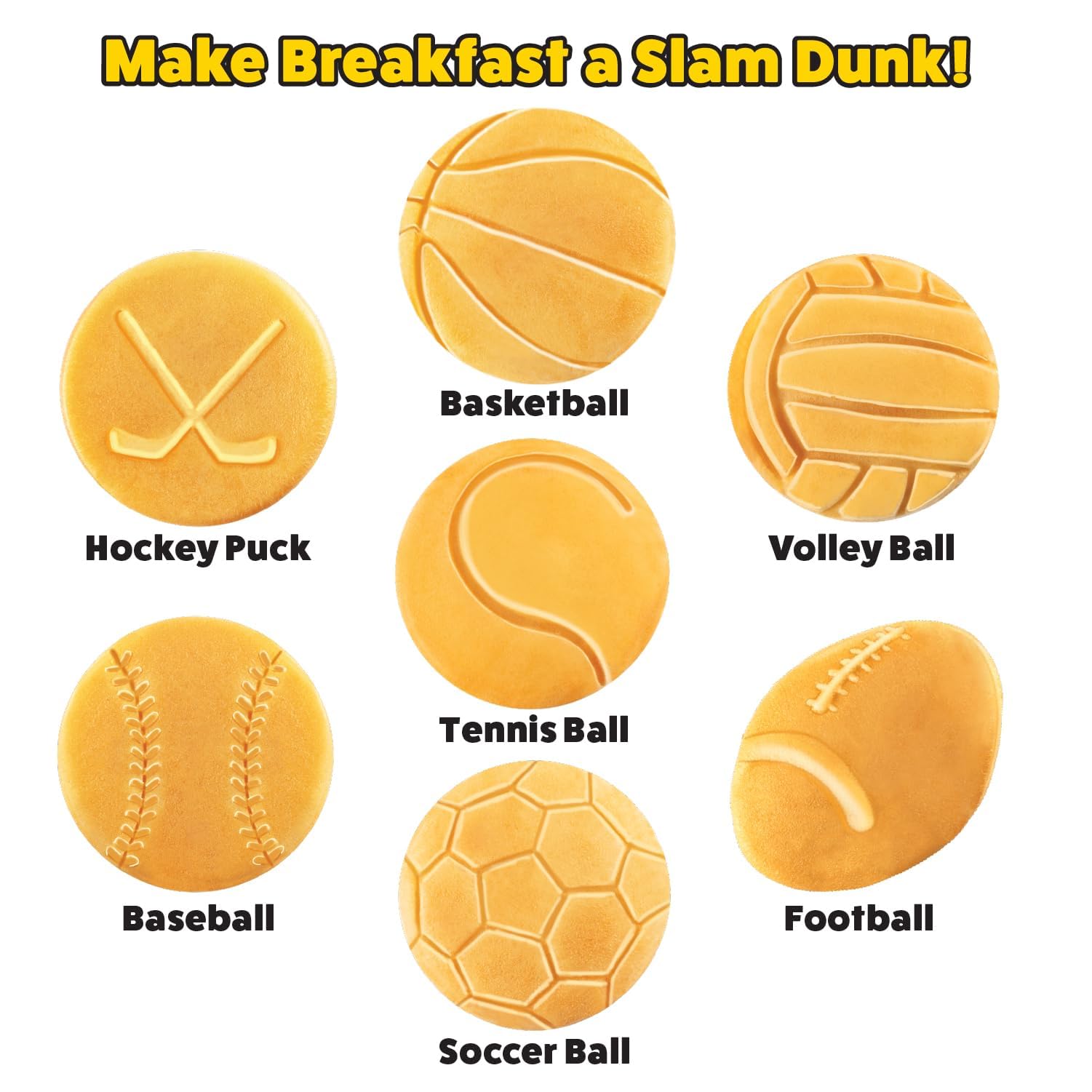 Sports Waffle Maker- Make Breakfast a Slam Dunk- Bakes 7 Themed Pancakes Including Football, Baseball, Basketball, Soccer, Tennis & More- Electric Nonstick Pan Cake Baker- Kids Christmas Gift or Treat