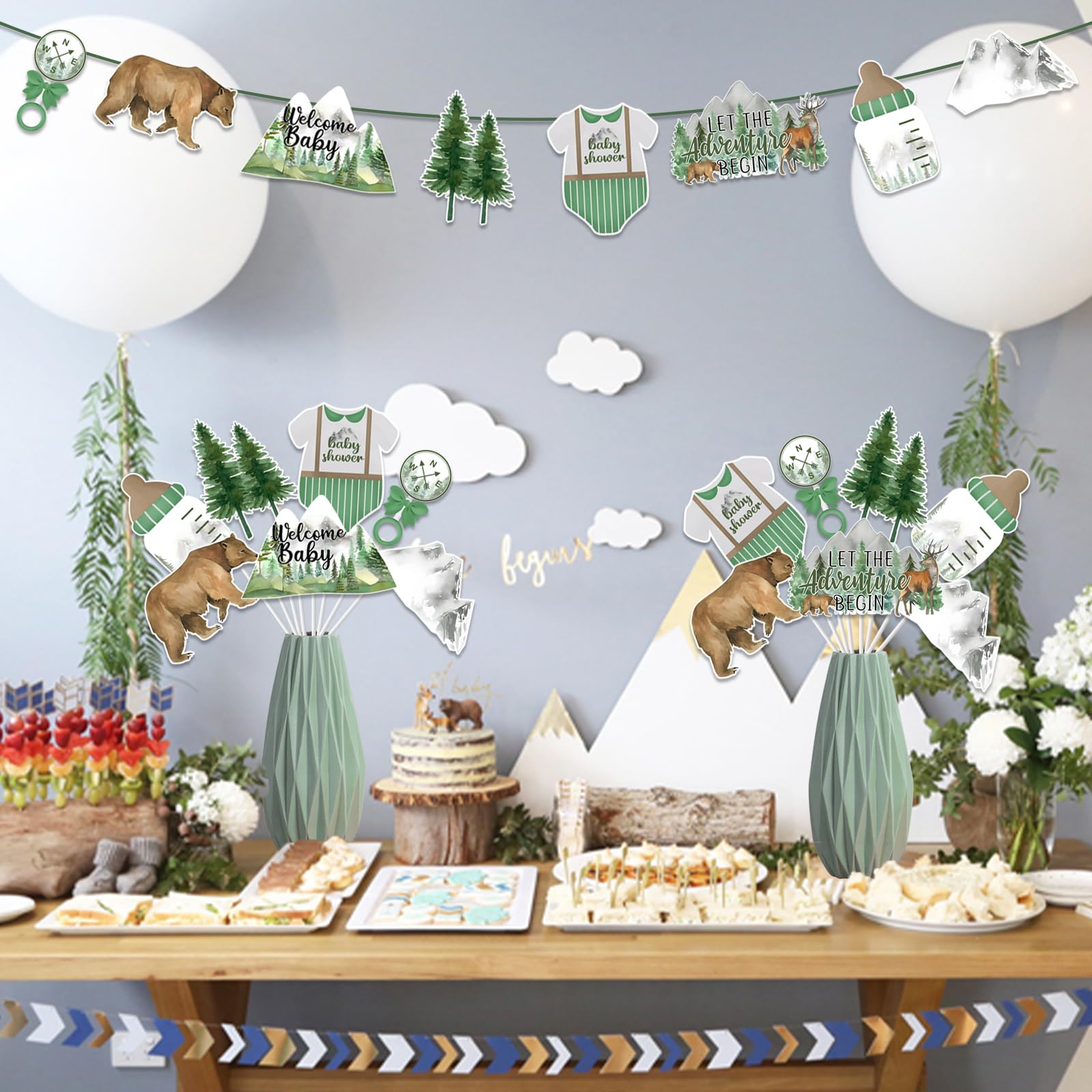 24 Set Adventure Baby Shower Centerpiece Sticks Let the Adventure Begin Baby Shower Decorations Adventure Table Decorations for Woodland Forest Mountain Adventure Baby Shower Party Supplies