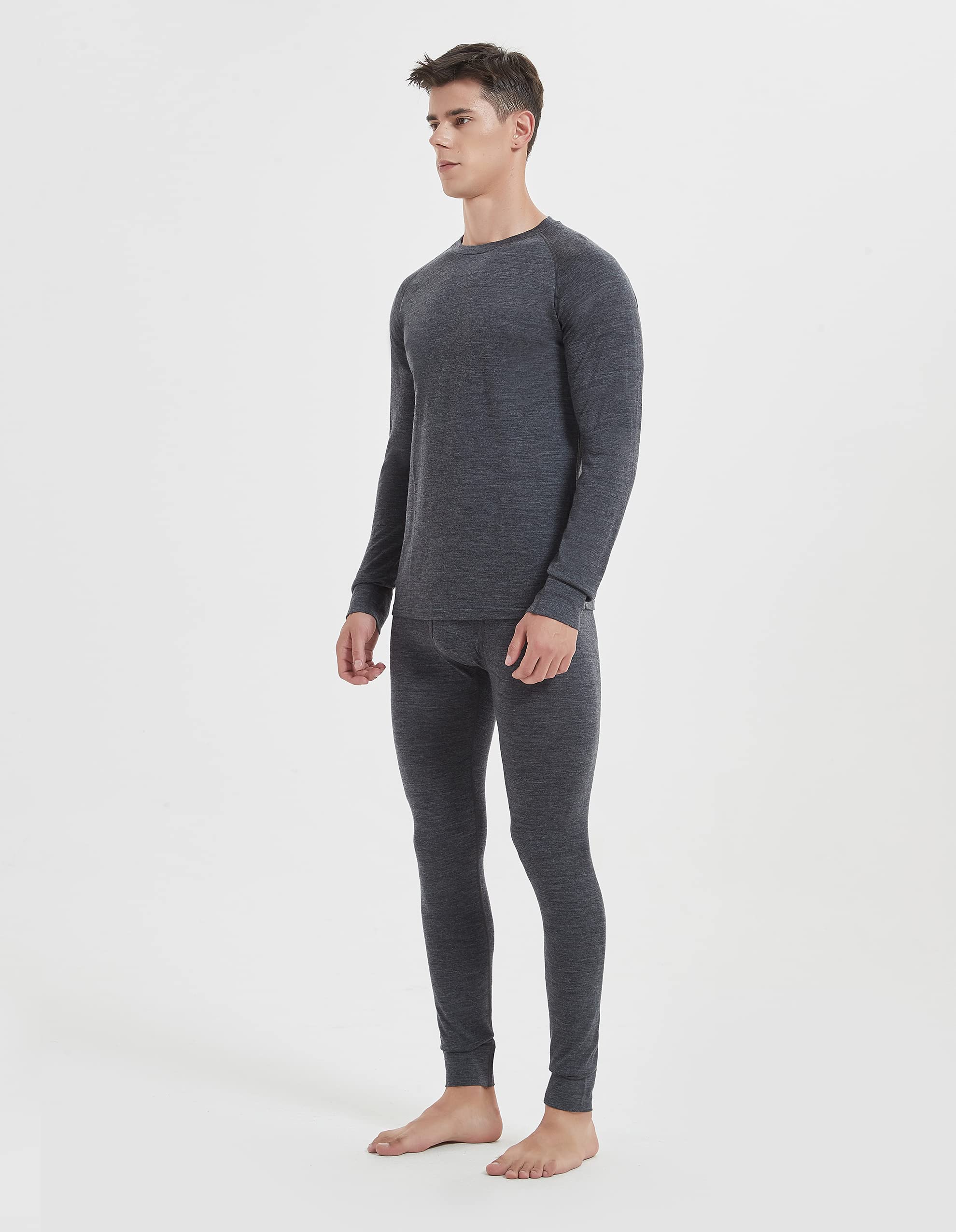 Iguana Mens 100% Merino Wool Base Layer Sets for Ski Lightweight Thermal Underwear Heather Grey