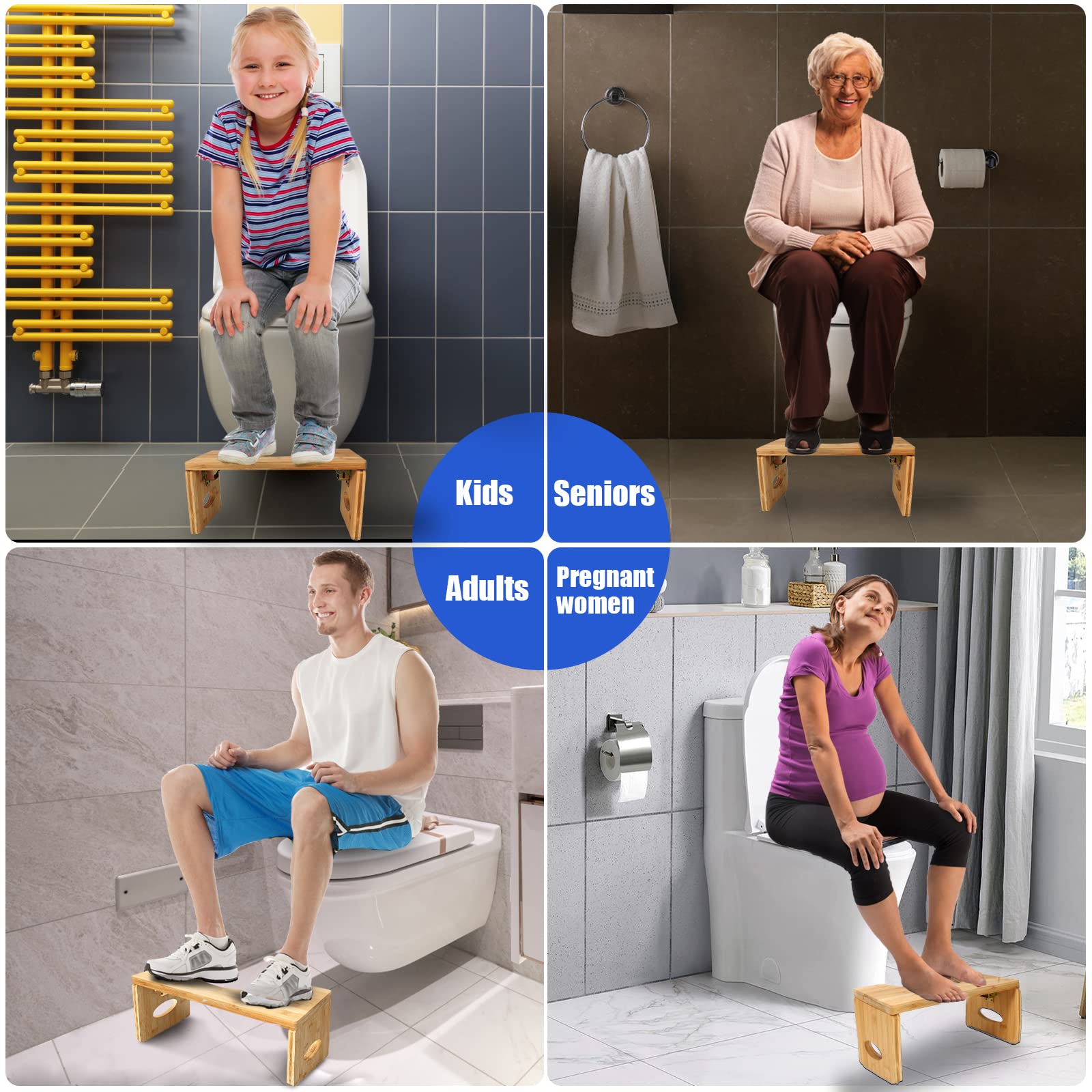 Toilet Stool,7 Inches Foldable Bamboo Squat Poop Stool for Children Adults Seniors,Ergonomic Design for Comfortable Squatting,Sturdy Potty Stool for Bathroom Toilet.