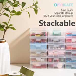 OMNISAFE 18 Pack Small Plastic Hobby Art Craft Organizer, Clear Plastic Storage Containers with Latching Lid, for Pencil Box, Lego, Crayon