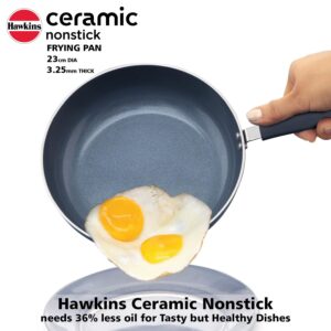 HAWKINS Ceramic Nonstick Frying Pan, 24 cm Diameter, Induction Fry Pan with Glass Lid, Granite Omlette Egg Pan, Fish Pan (ICF24G)