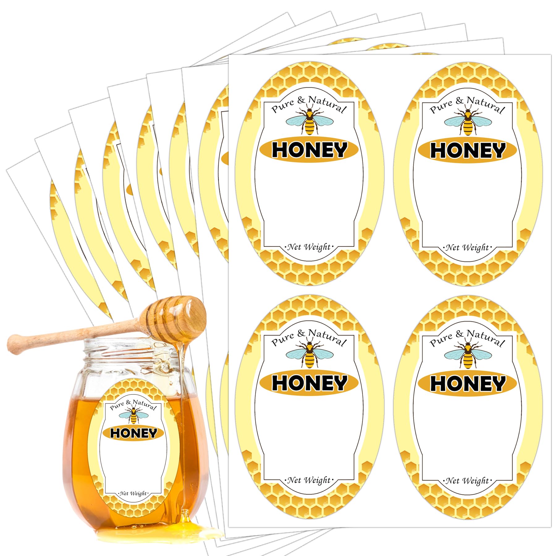 Pure Natural Honey Jars and Bottles Labels 2 x 3 Inch Honey Bottling Labels - Honey Farm Kitchen Name Home Business Round Mason Jar Labels for Honey Quart Jars and Honey Bears 60 Pcs