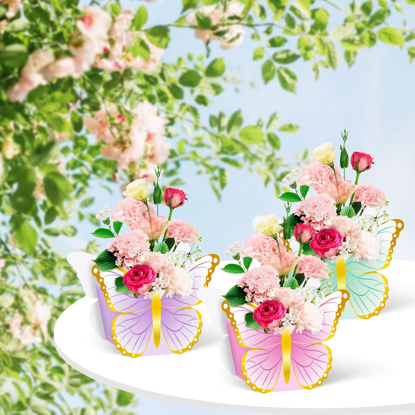 12 Pcs Butterfly Tea Party Decorations Princess Party Flower Boxes, Butterfly Paper Vase 3D Table Centerpiece Floral Box for Floral Tea Themed Birthday Party Supplies Baby Shower Wedding Anniversaries